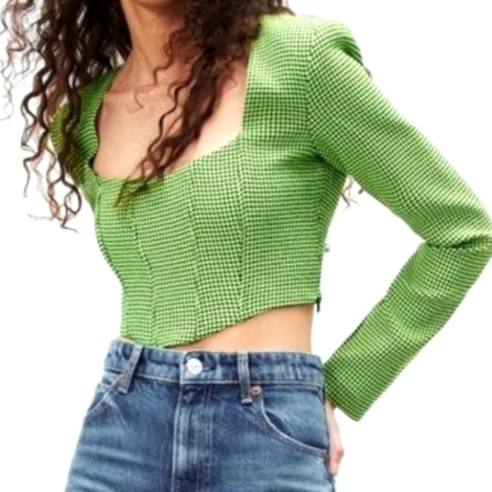 Zara Hounds Tooth Crop Top